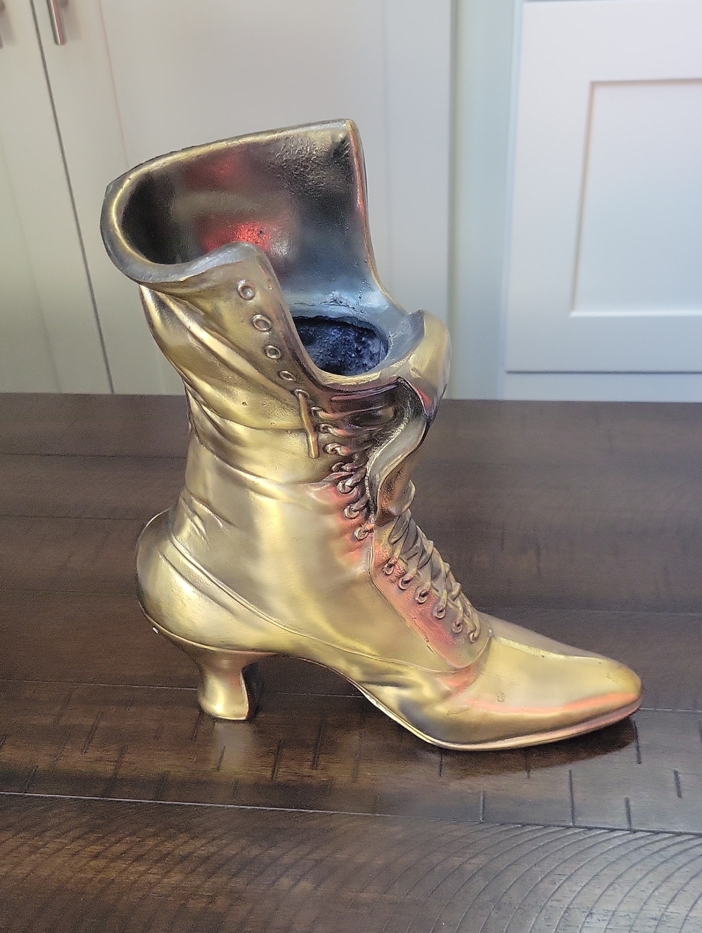 Sand Cast Brass Victorian Boot Vase Planter